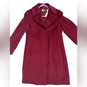Jaeger Wool Coat Women 8 Burgundy Wine Red Long Minimalist Coat NWT £350